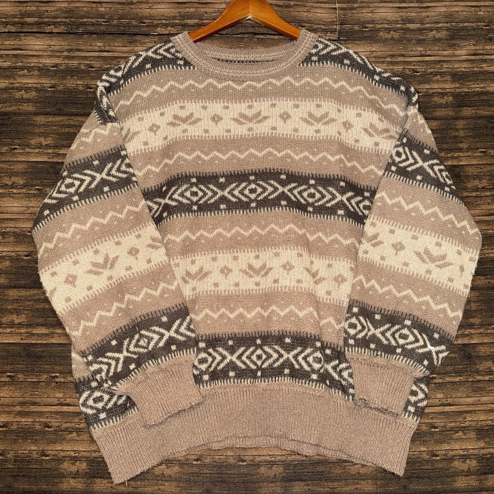 Romwe Pullover Sweater Womens Large Brown Striped Knit Fair Isle